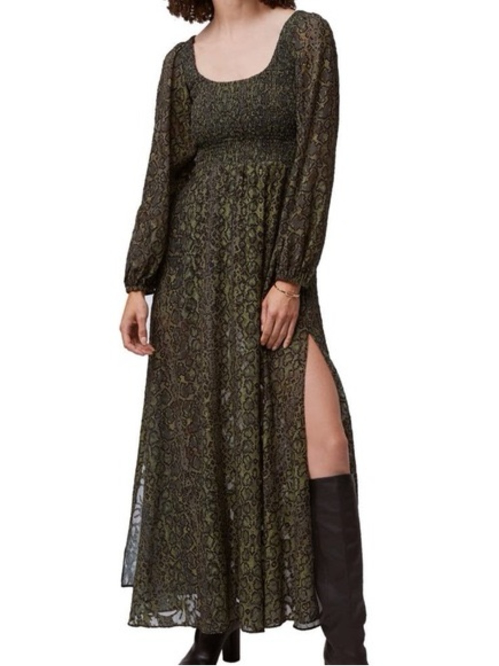 French Connection Size 6 Snake Print Smocked Maxi Dress Whimsigoth Witchey